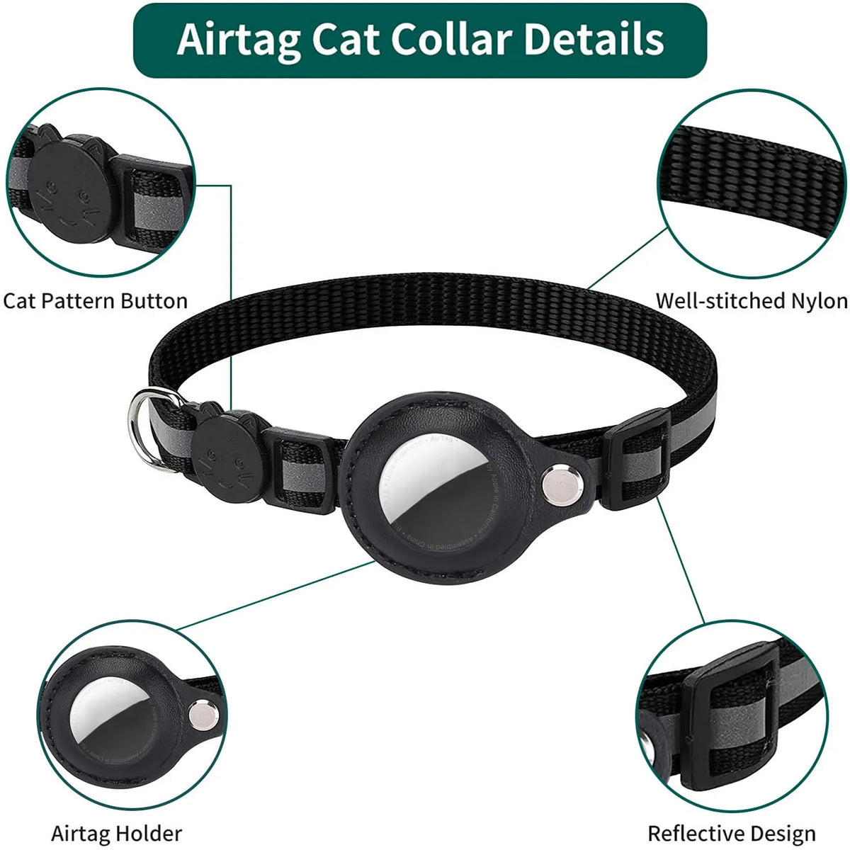 Collier porte-AirTag réfléchissant pour chat