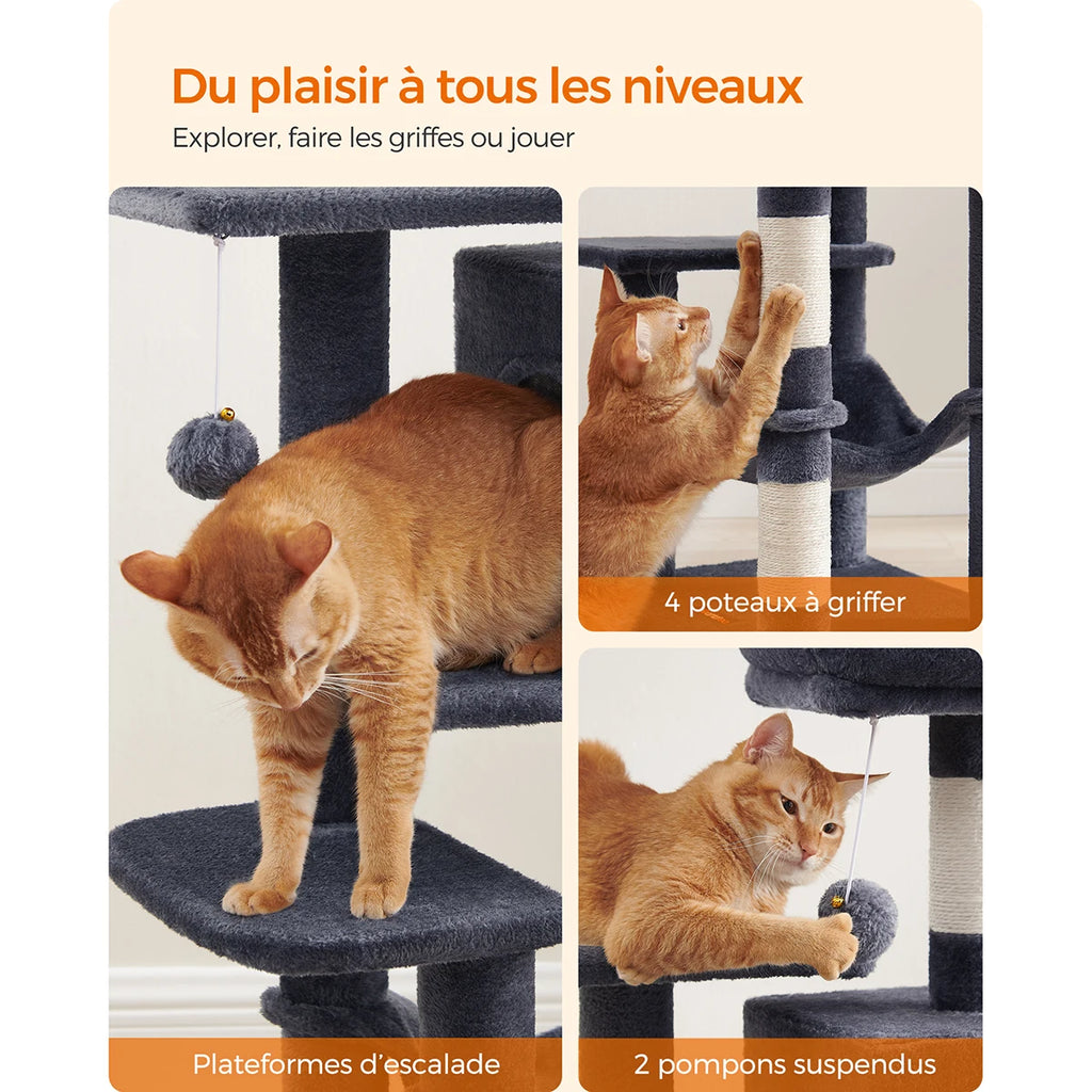 Arbre à chat 112cm multi-niveaux avec griffoirs