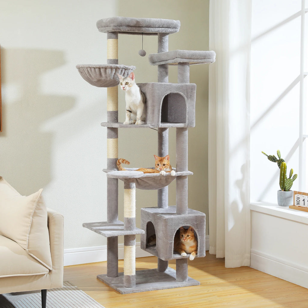 Grand arbre à chat multi-niveaux avec griffoirs