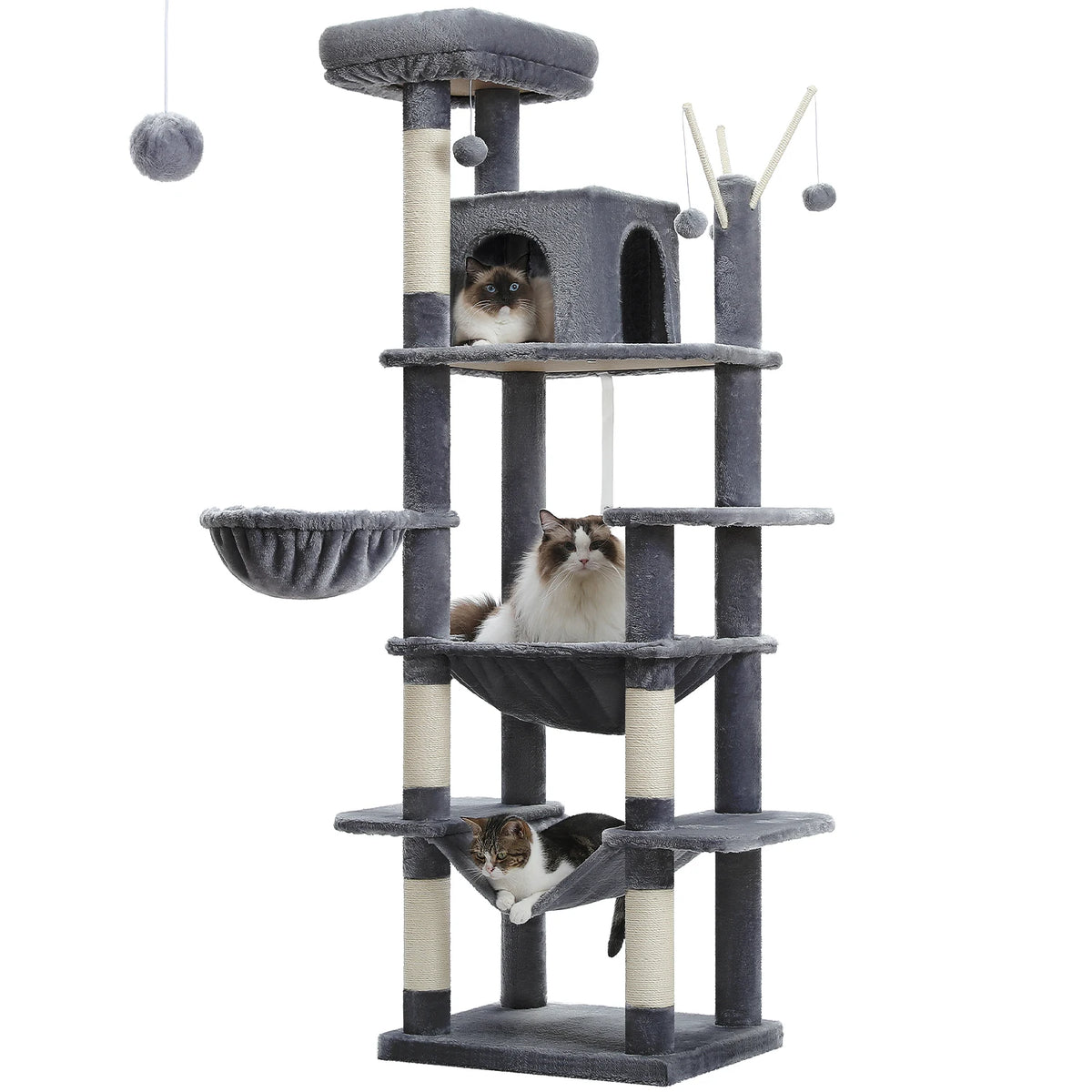 Grand arbre à chat multi-niveaux avec griffoirs