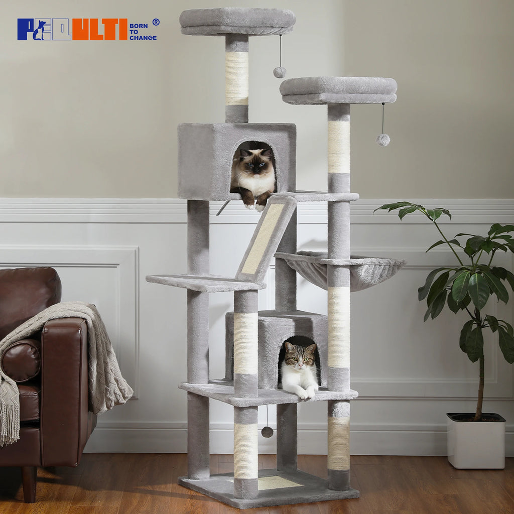 Grand arbre à chat multi-niveaux avec griffoirs