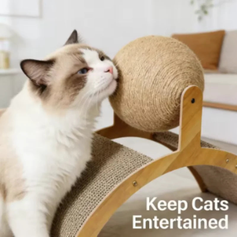 Griffoir boule en bois et sisal 2-en-1 pour chat