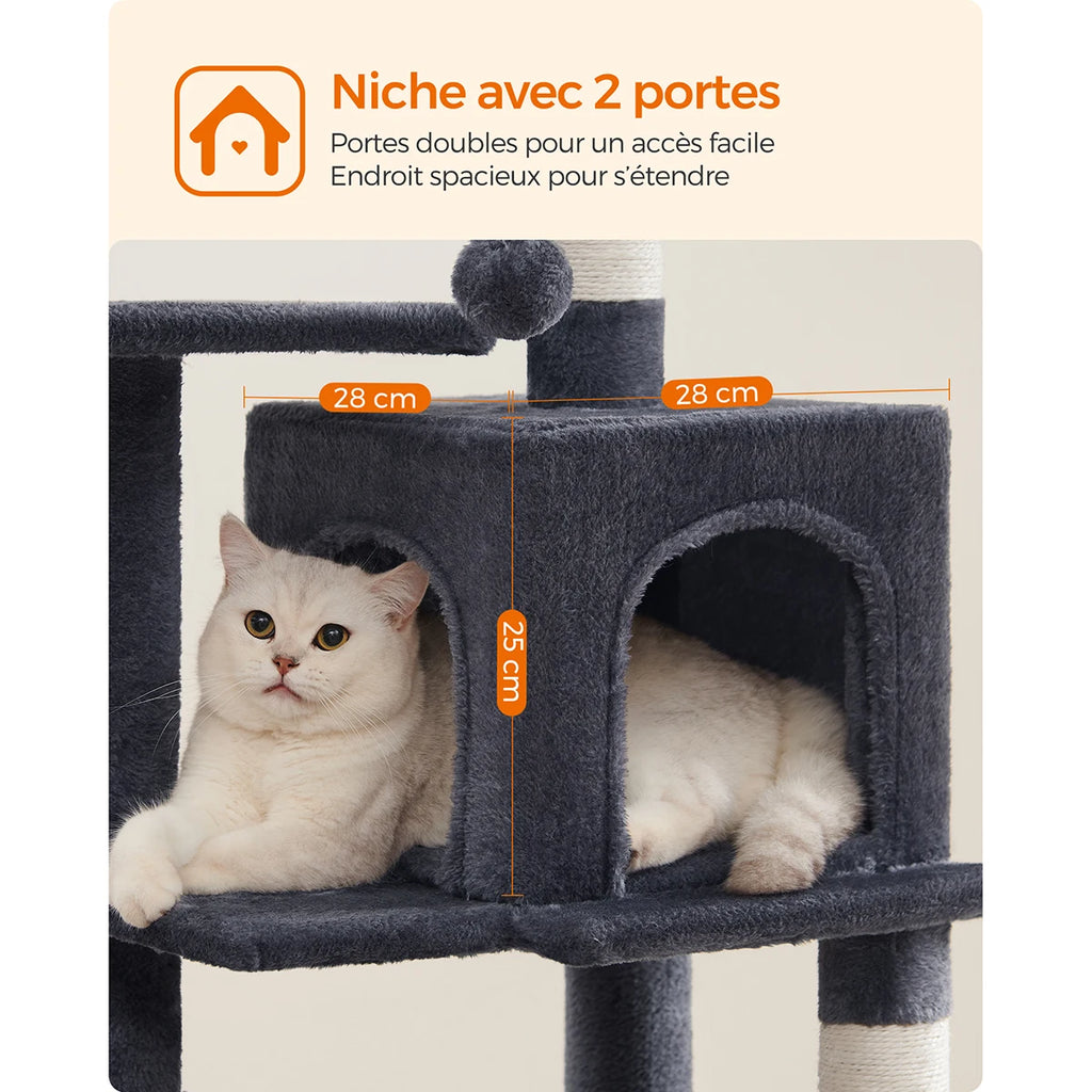 Arbre à chat 112cm multi-niveaux avec griffoirs