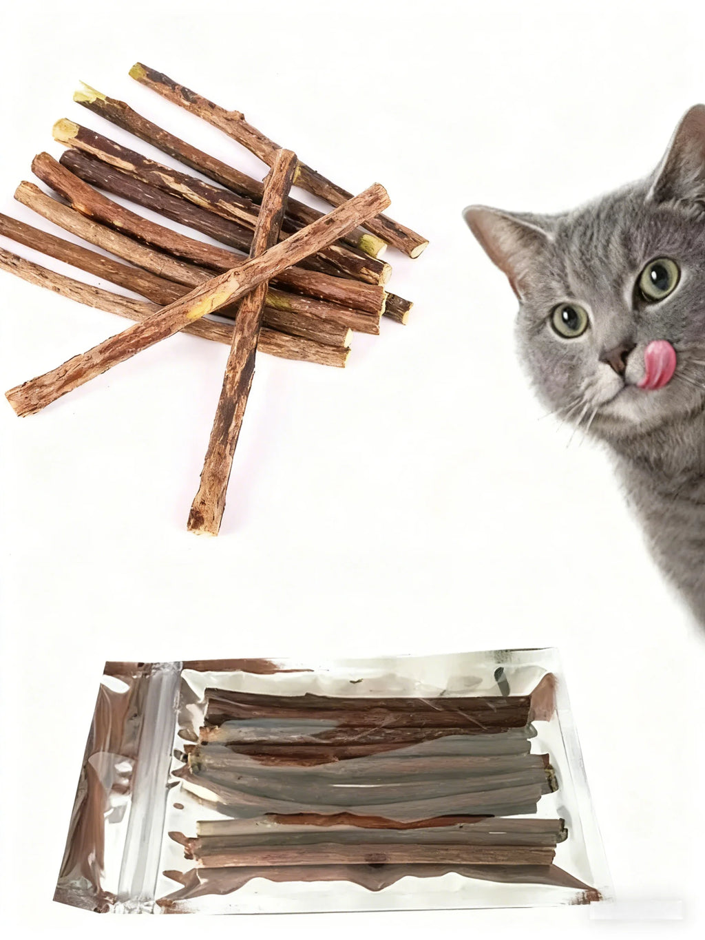 Bâtons à mâcher en bois naturel pour chat (lot de 15)