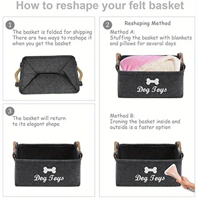 Panier de rangement en feutre pour jouets d'animaux