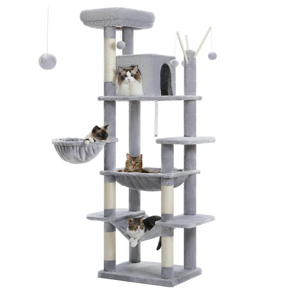 Grand arbre à chat multi-niveaux avec griffoirs