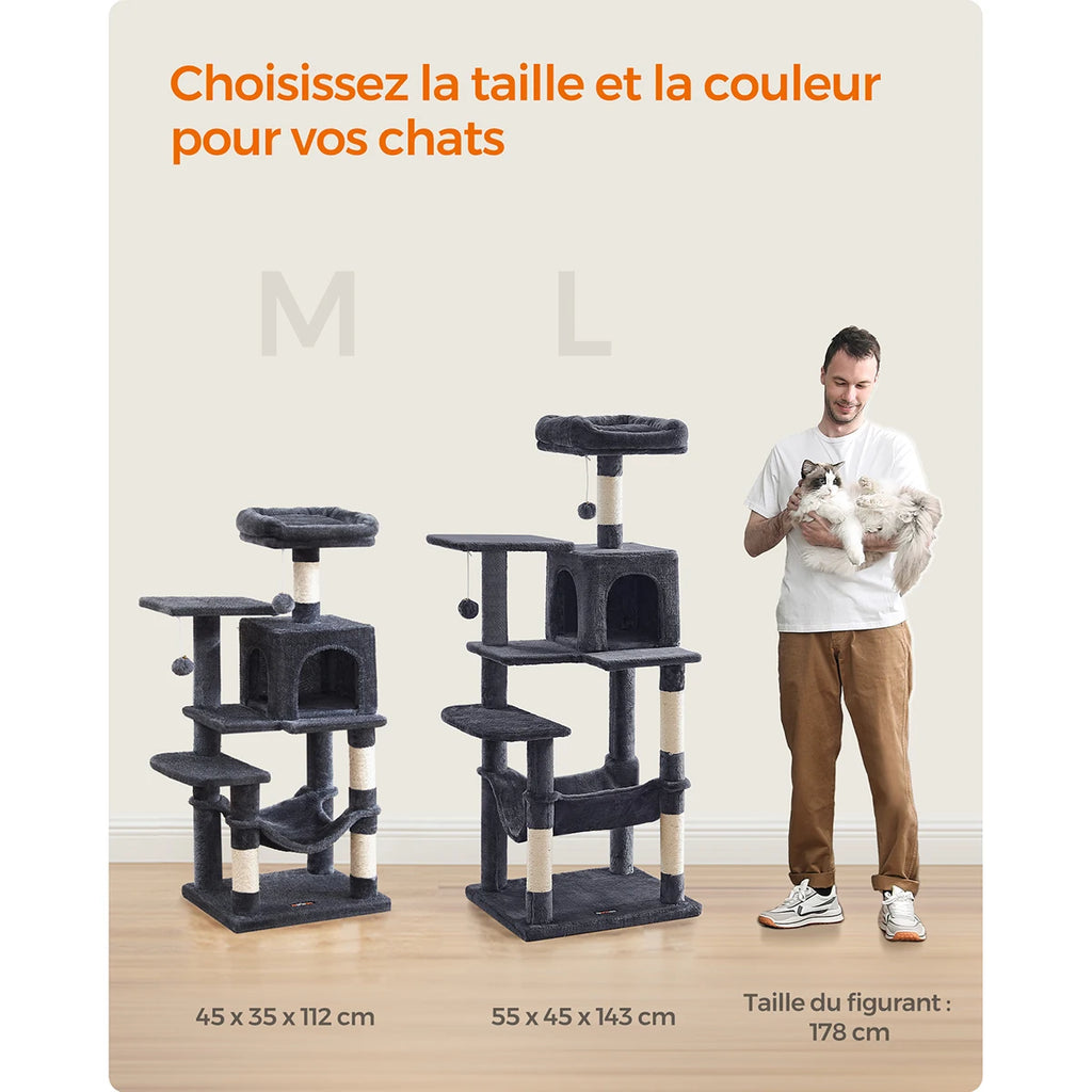 Arbre à chat 112cm multi-niveaux avec griffoirs