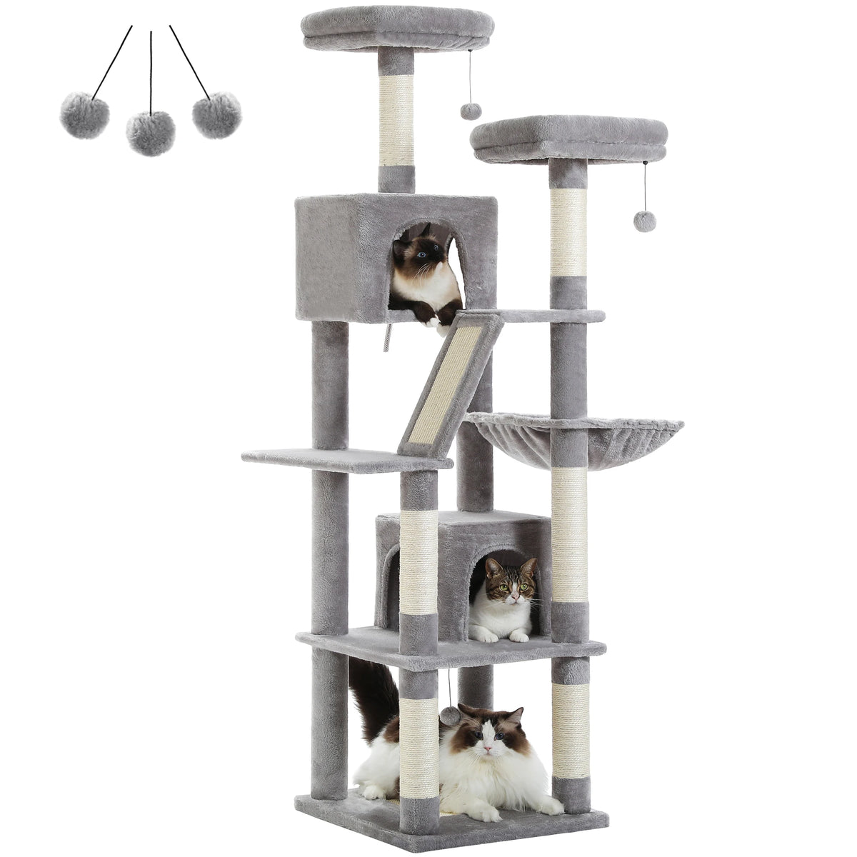 Grand arbre à chat multi-niveaux avec griffoirs