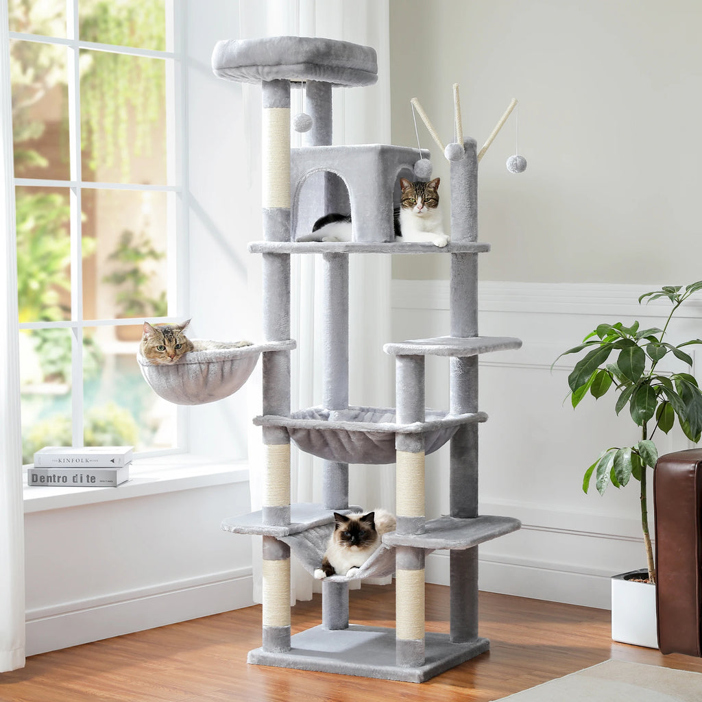 Grand arbre à chat multi-niveaux avec griffoirs