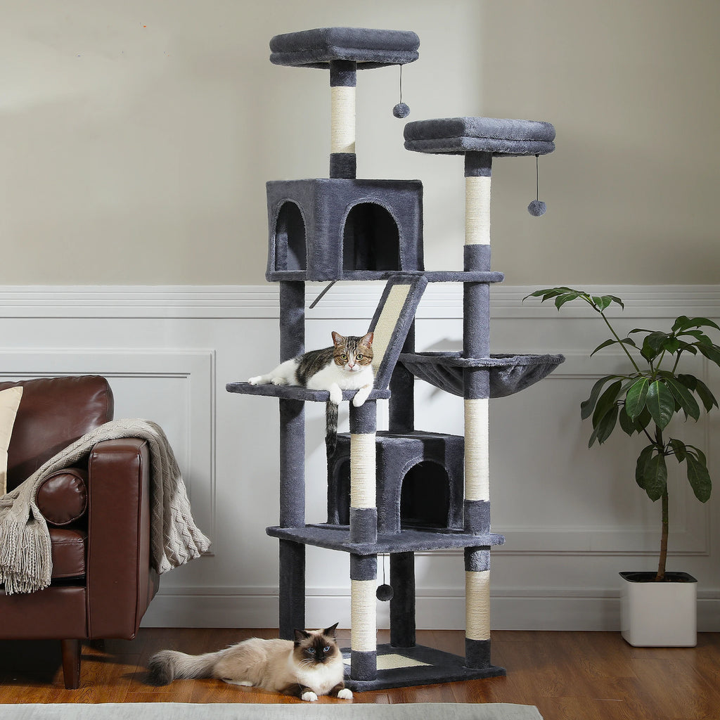 Grand arbre à chat multi-niveaux avec griffoirs