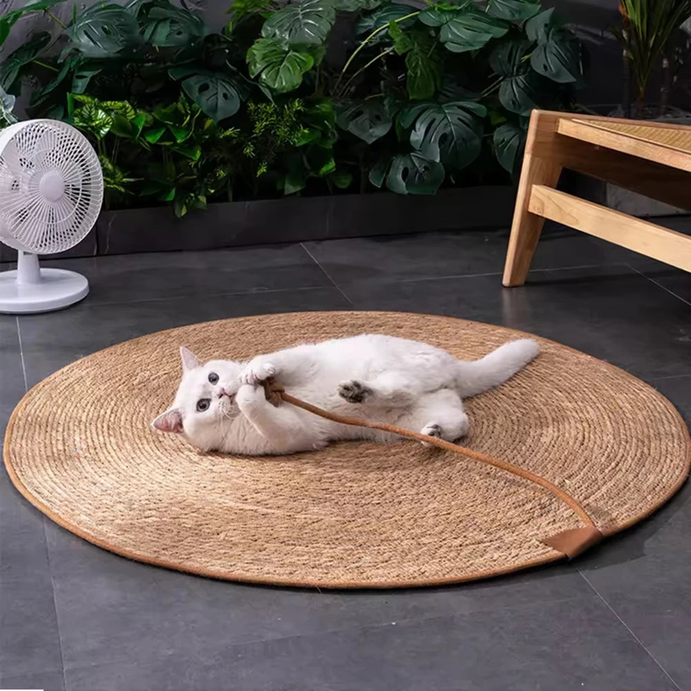 Griffoir tapis en rotin pour chat