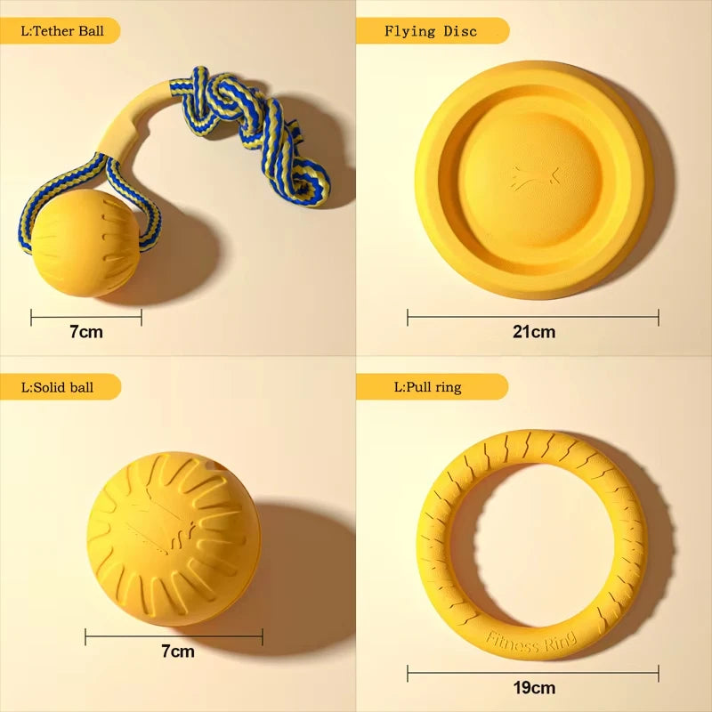 Lot de 4 jouets EVA résistants pour chien (frisbee, balles, anneau)