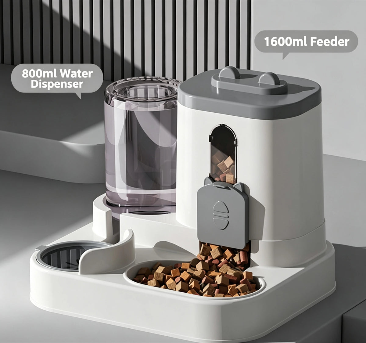 Distributeur D'Eau Et De Nourriture Pour Animaux De Compagnie 2-En-1 À Gravité, Avec Séparation Sec-Humide, Bol En Plastique Transparent Durable, Station D'Alimentation Automatique Sans Batterie Pour Chats Et Chiens, Pour La Maison Et Les Voyages