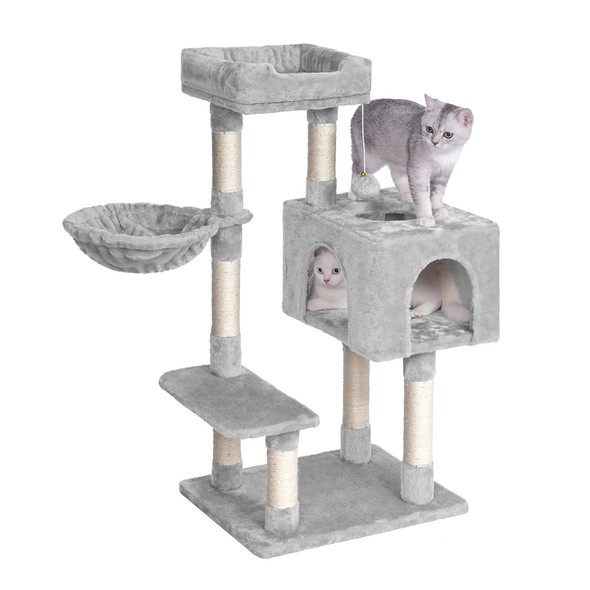 Arbre À Chat  Tir À Gratter 100 Cm Avec 7 Colonnes Maison Pour Chat Et Hamac Stable Avec Protection Contre L'Inclinaison