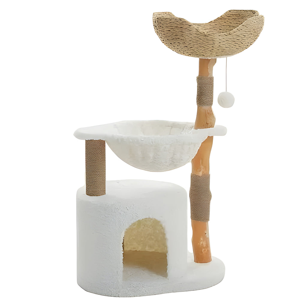 Arbre à chat blanc panier rotin