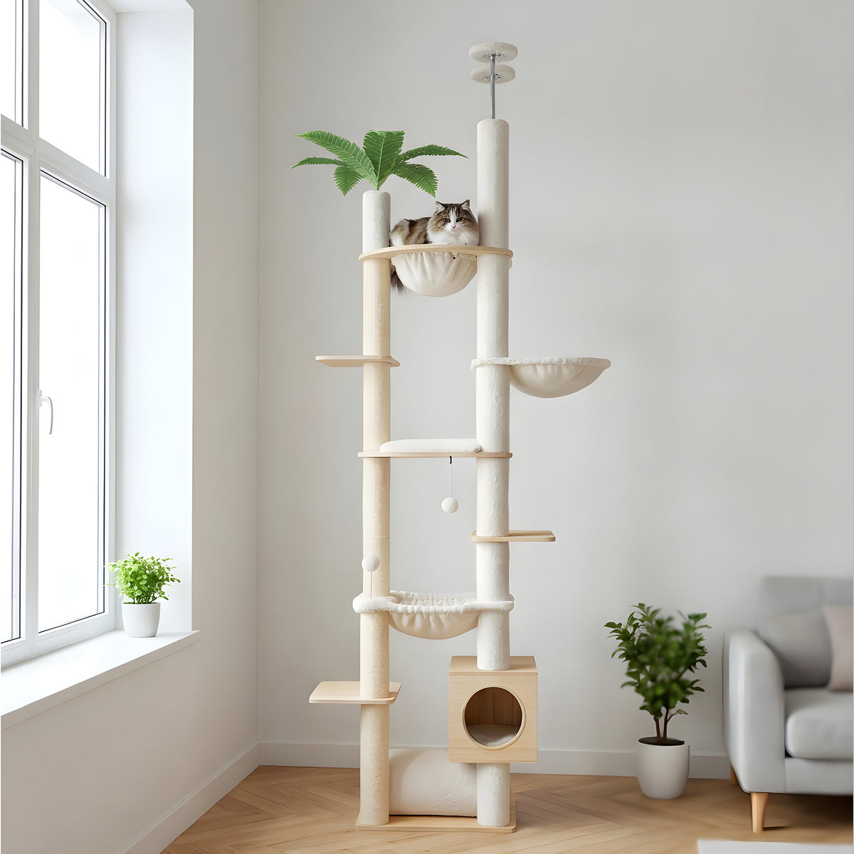 Arbre à chat sol-plafond avec hamac