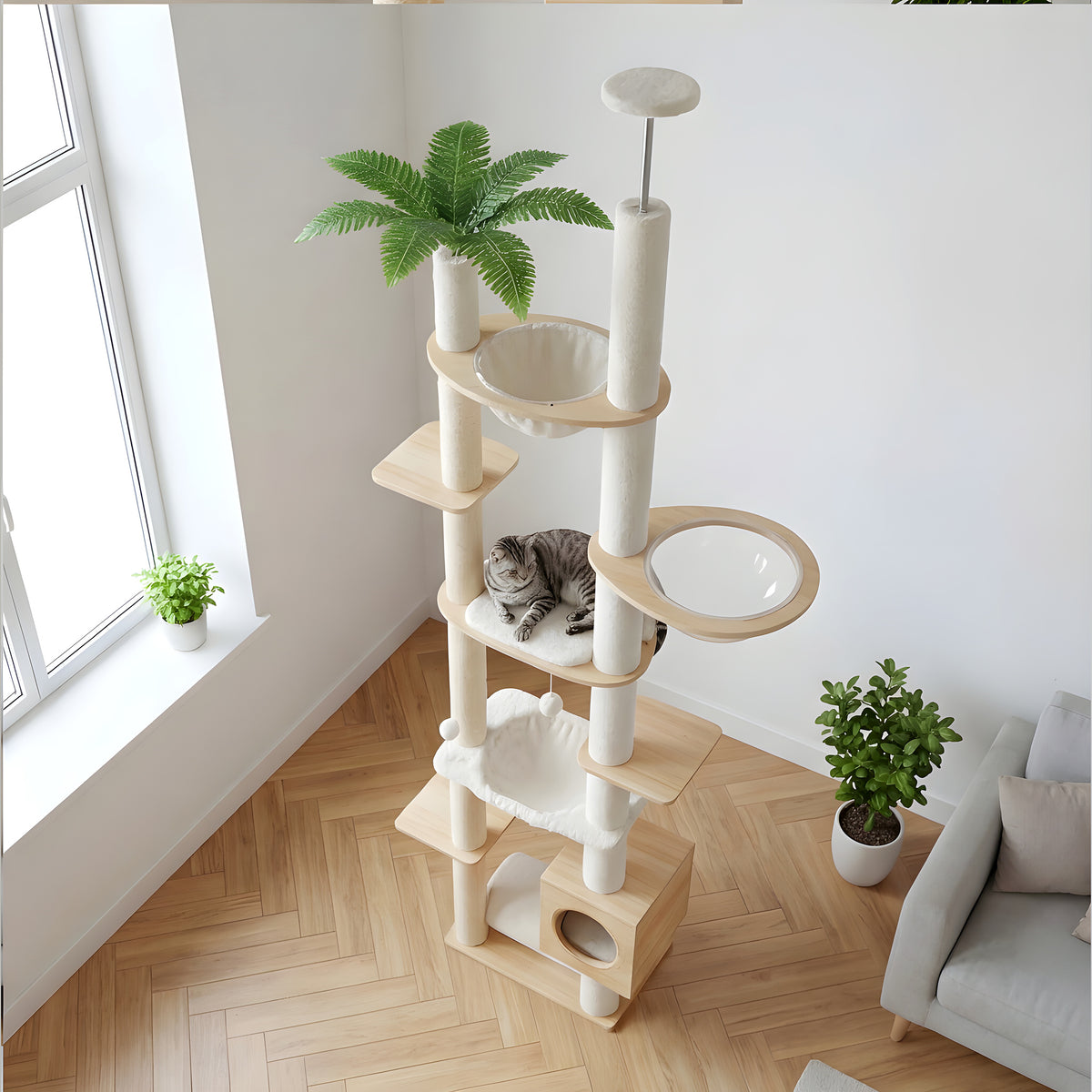 Arbre à chat sol-plafond avec hamac