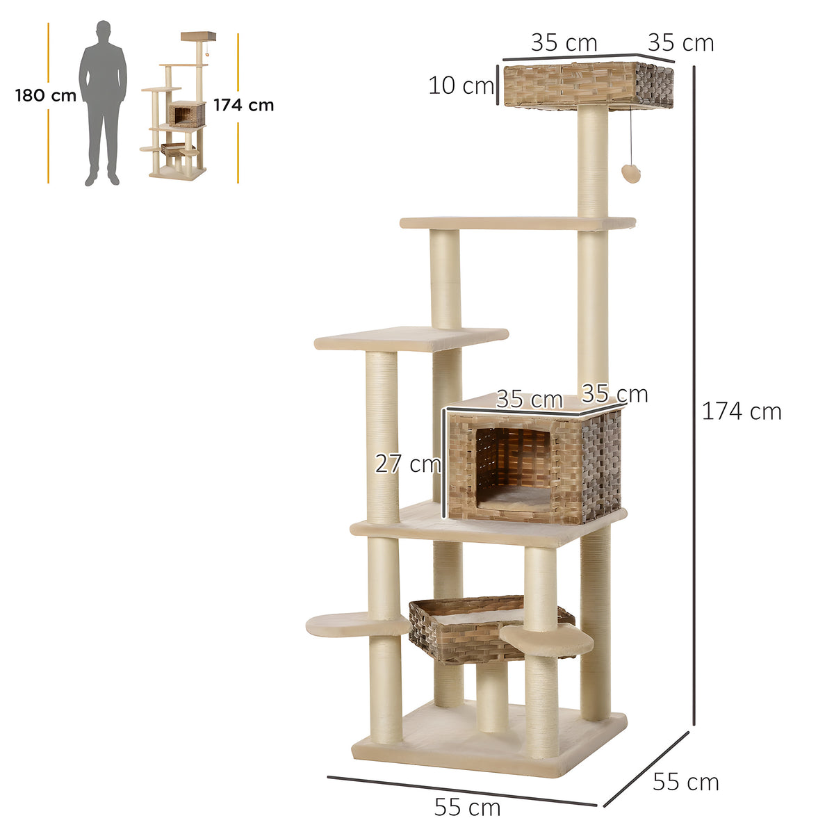 Arbre à chat XXL 174 cm en rotin