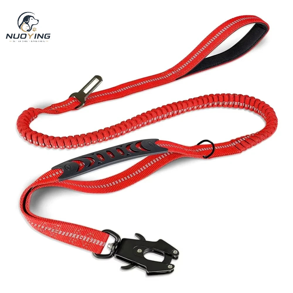 Laisse Tactique Pour Grand Chien Avec Amortisseur De Chocs Réfléchissant, Laisse Anti-Traction Avec Boucle De Ceinture De Sécurité Intégrée, Équipement Durable Pour La Randonnée Et Le Jogging En Extérieur