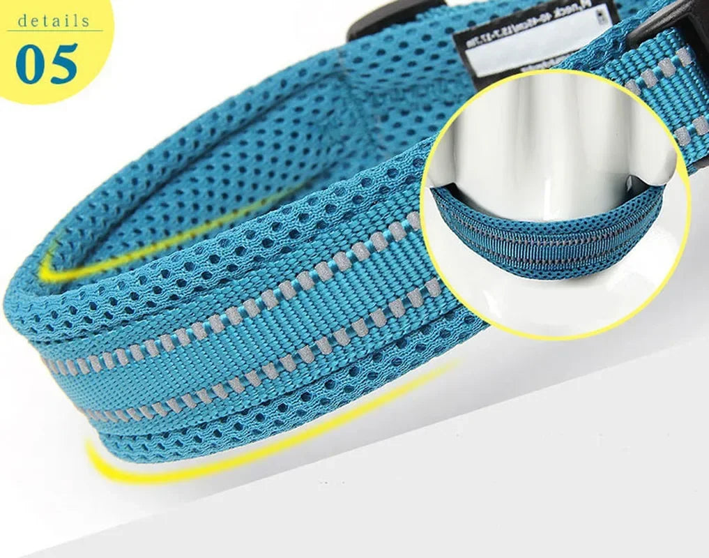 Collier Pour Chien  Réglable En Maille Rembourrée, Collier Pour Chien En Nylon Réfléchissant 3M, Durable Et Résistant Pour Toutes Les Races, Toutes Les Saisons, 8 Tailles