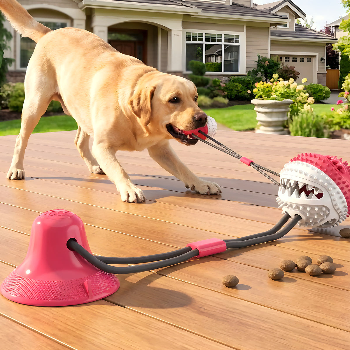 Balle de traction avec ventouse pour chien