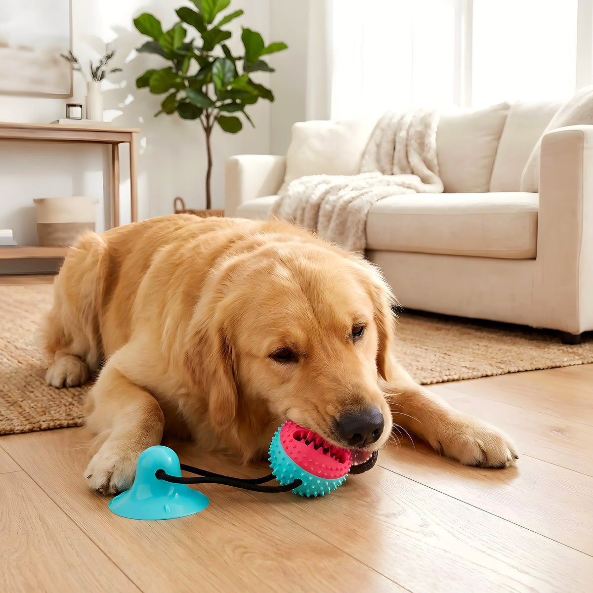Balle de traction avec ventouse pour chien