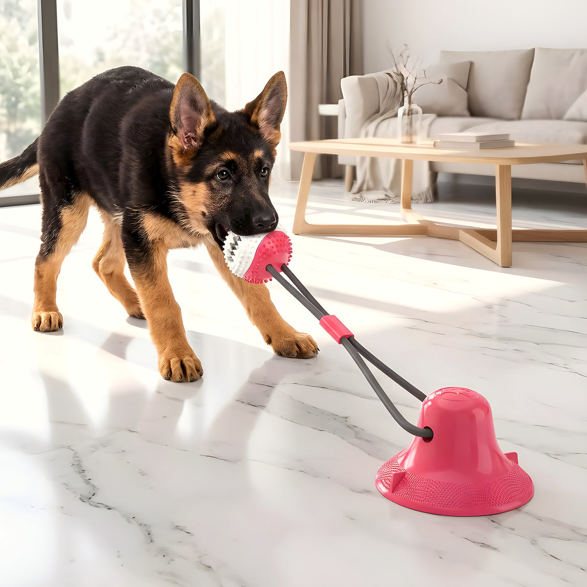 Balle de traction avec ventouse pour chien