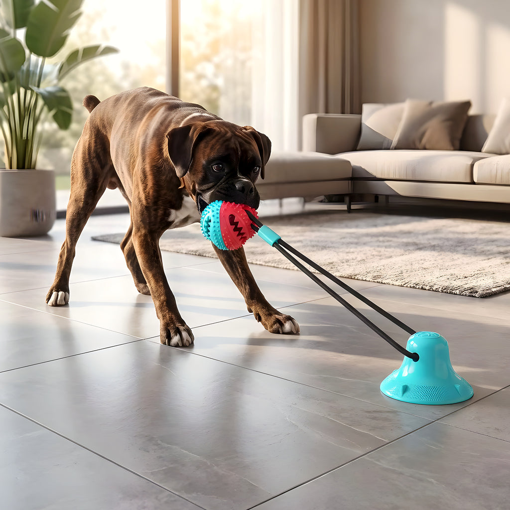 Balle de traction avec ventouse pour chien