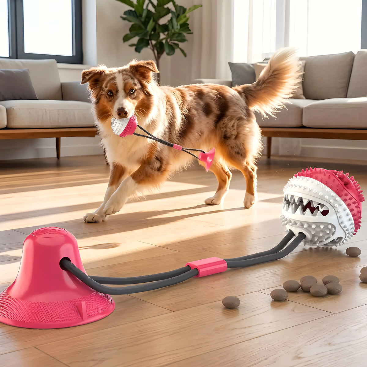 Balle de traction avec ventouse pour chien