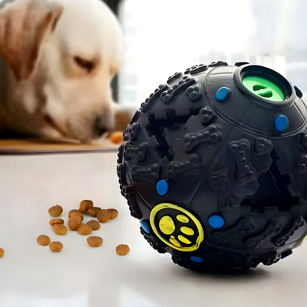 Balle distributrice de croquettes en TPR noire pour chien