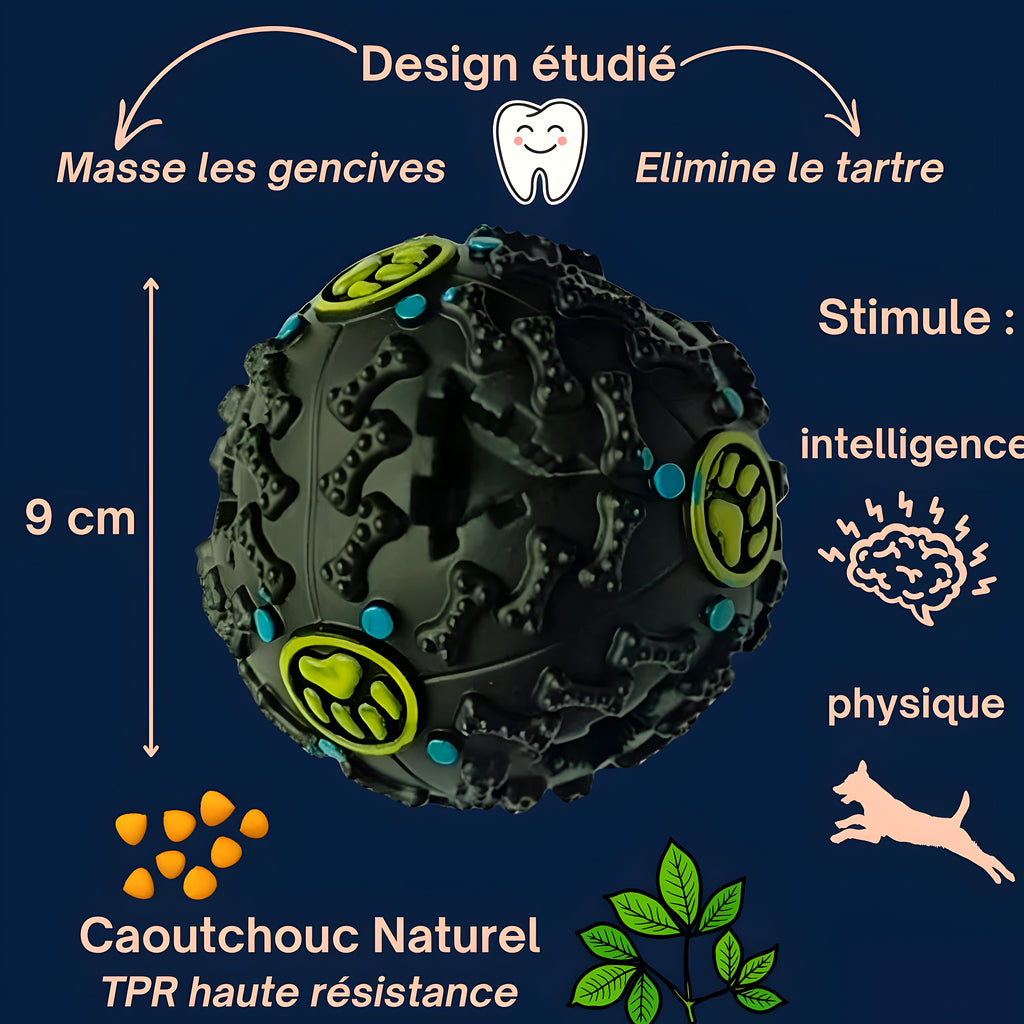 Balle distributrice de croquettes en TPR noire pour chien