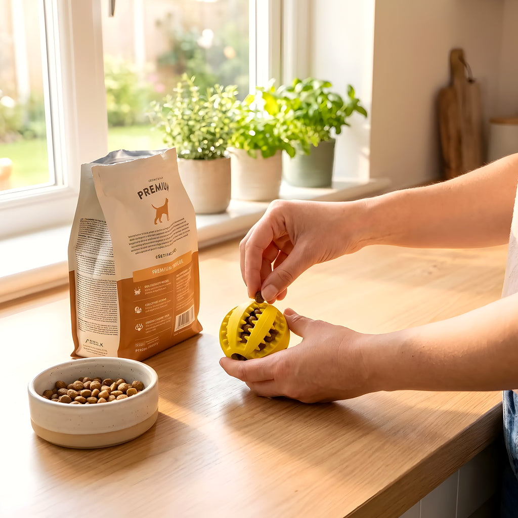 Balle distributrice de friandises en caoutchouc naturel