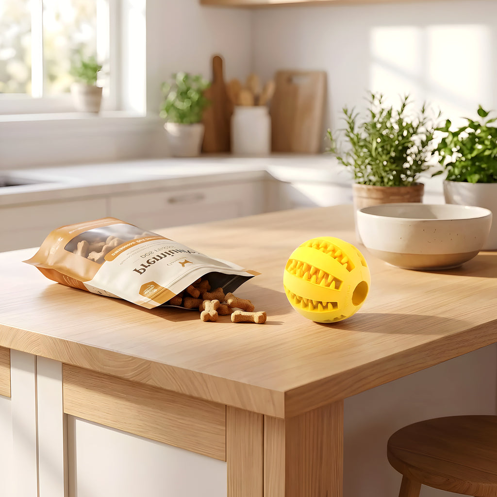 Balle distributrice de friandises en caoutchouc naturel
