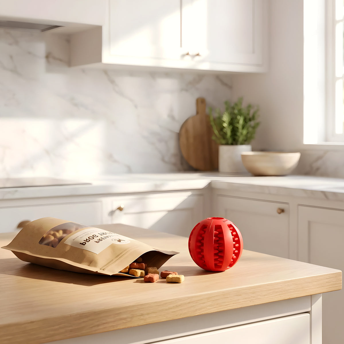 Balle distributrice de friandises en caoutchouc naturel
