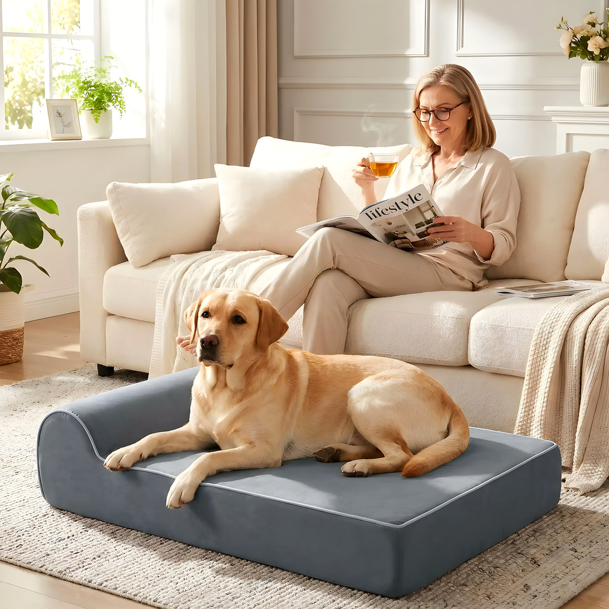 Banquette orthopédique à mémoire de graphène pour chien
