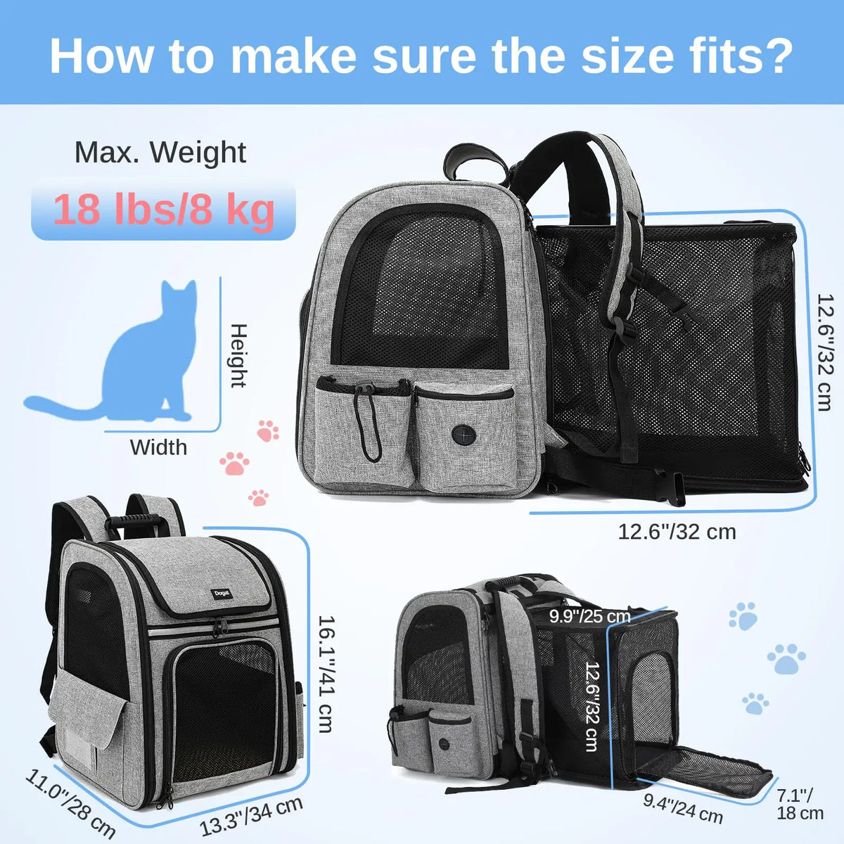 Dogat Pet Sac À Dos Portable Et Respirant Pour Chat/Chien Avec Fenêtre En Filet Pliable