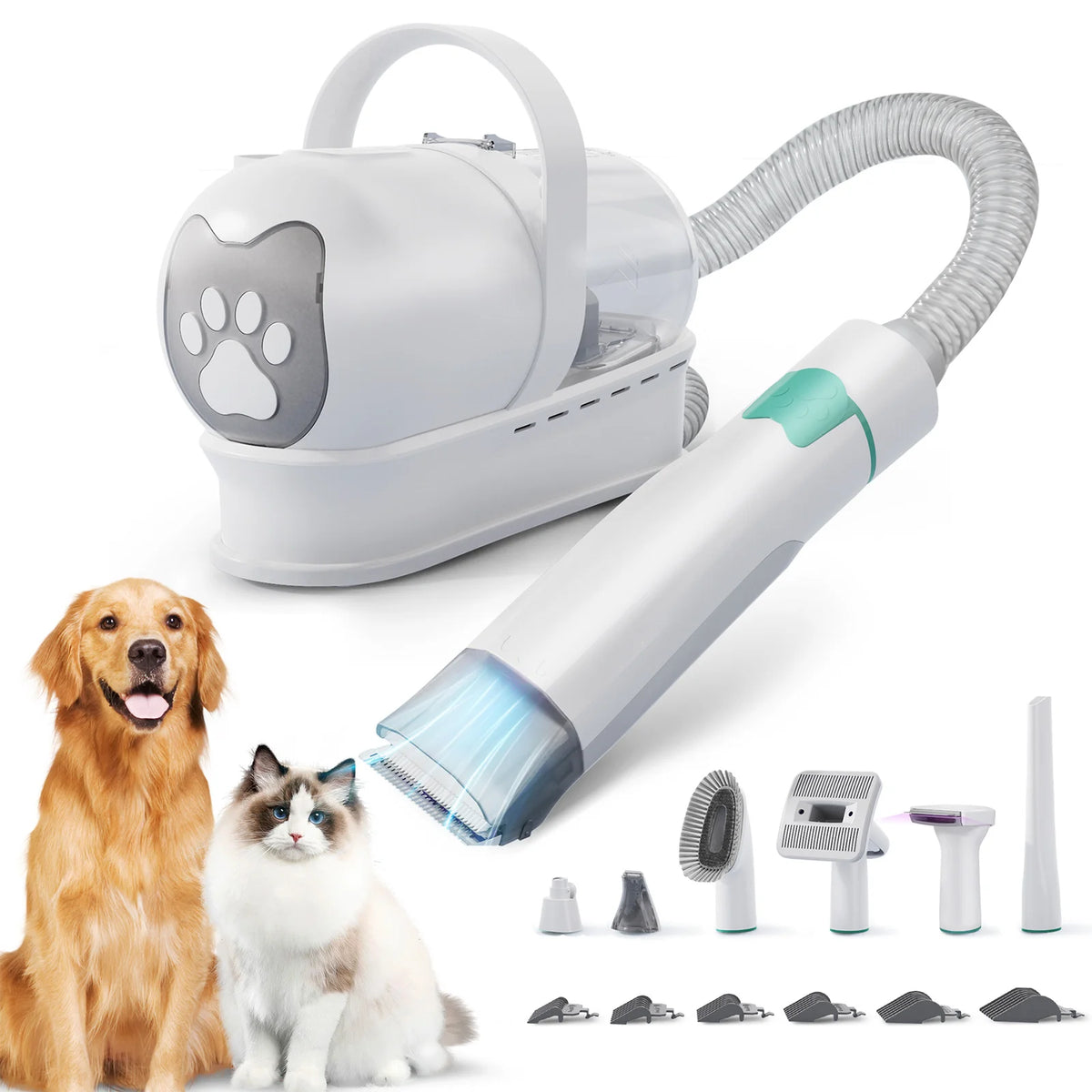 13000Pa Chien Toilettage Pour Animaux De Compagnie Sèche-Cheveux 7-En-1 Air Chaud Rapide Et Silencieux Sèche-Cheveux Pour Animaux De Compagnie Aspirateur Pour Chat Sèche-Cheveux Nettoyant