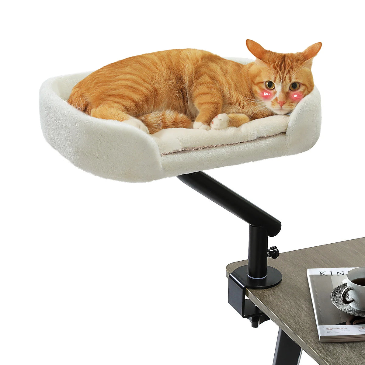 Lit De Bureau Pour Chat, 360 ° Support De Lit Rotatif Pour Chat D'Intérieur, Panier Réglable Pour Chat, Hamac Pour Table, Lit Pour Chat Doux Pour Bureau