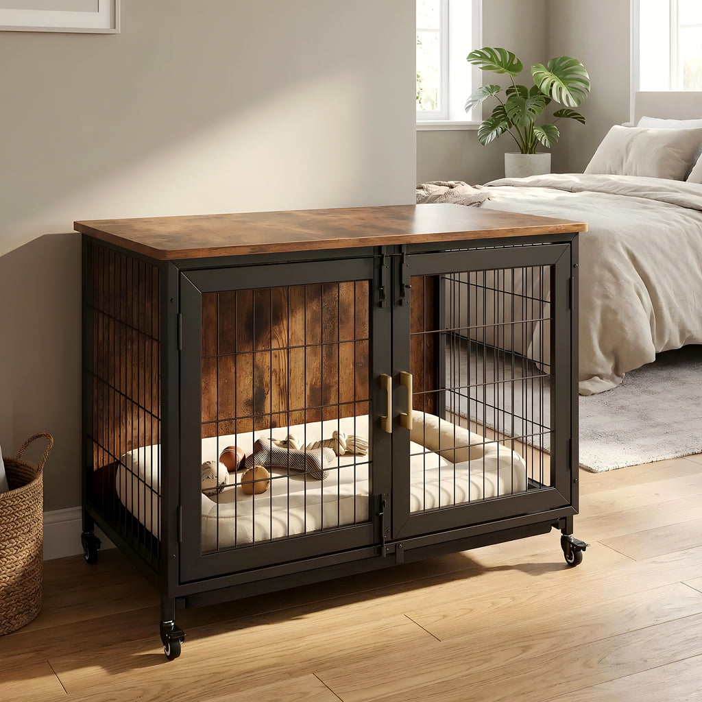Cage d'intérieur en bois et acier sur roulettes