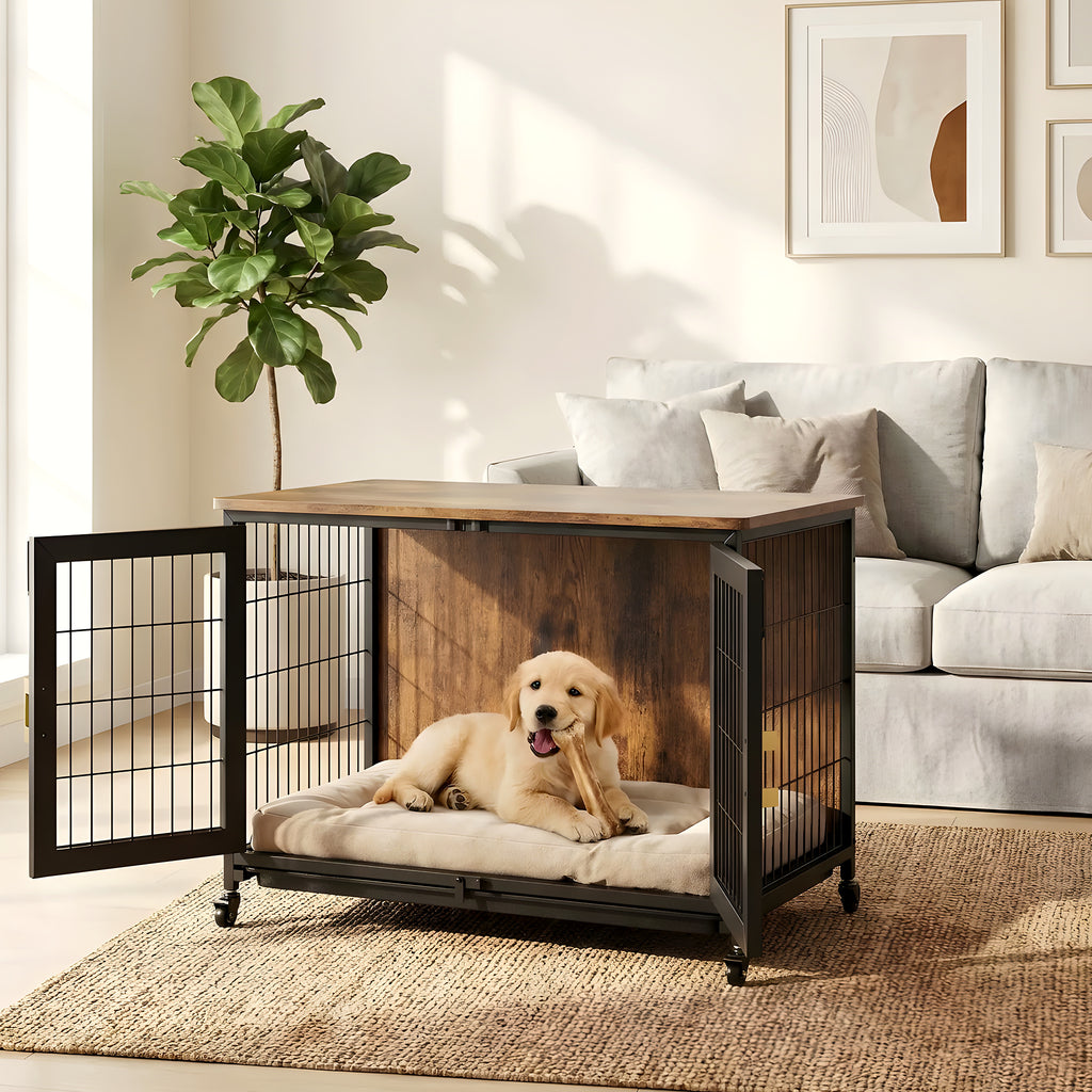 Cage d'intérieur en bois et acier sur roulettes