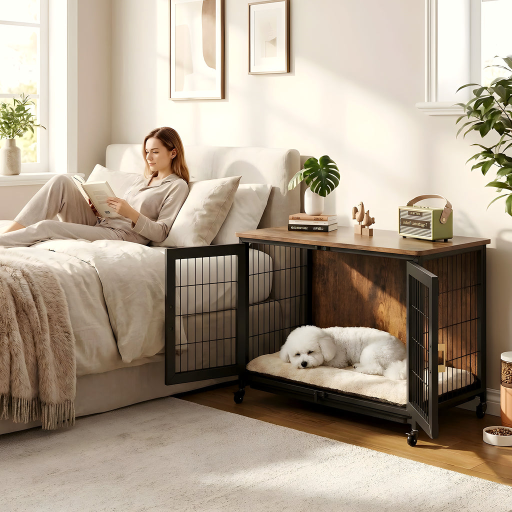 Cage d'intérieur en bois et acier sur roulettes