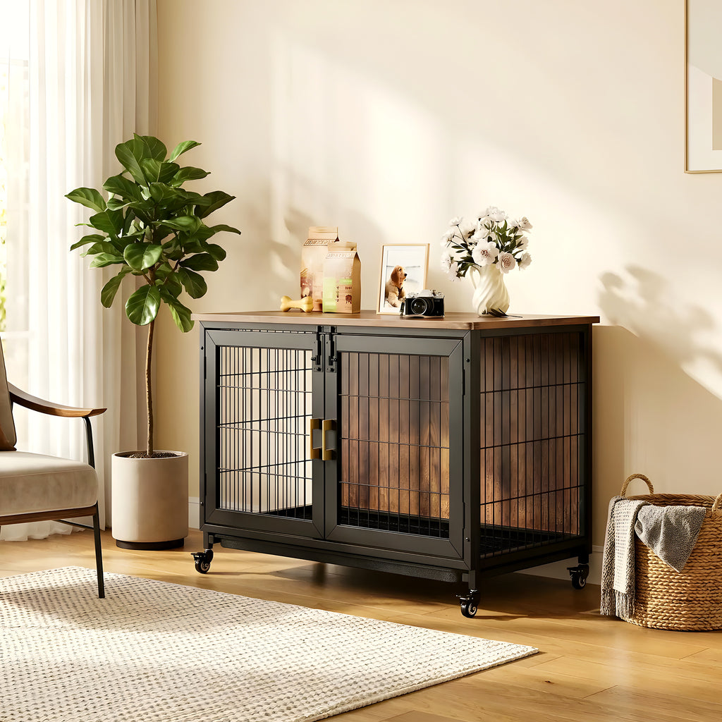 Cage d'intérieur en bois et acier sur roulettes