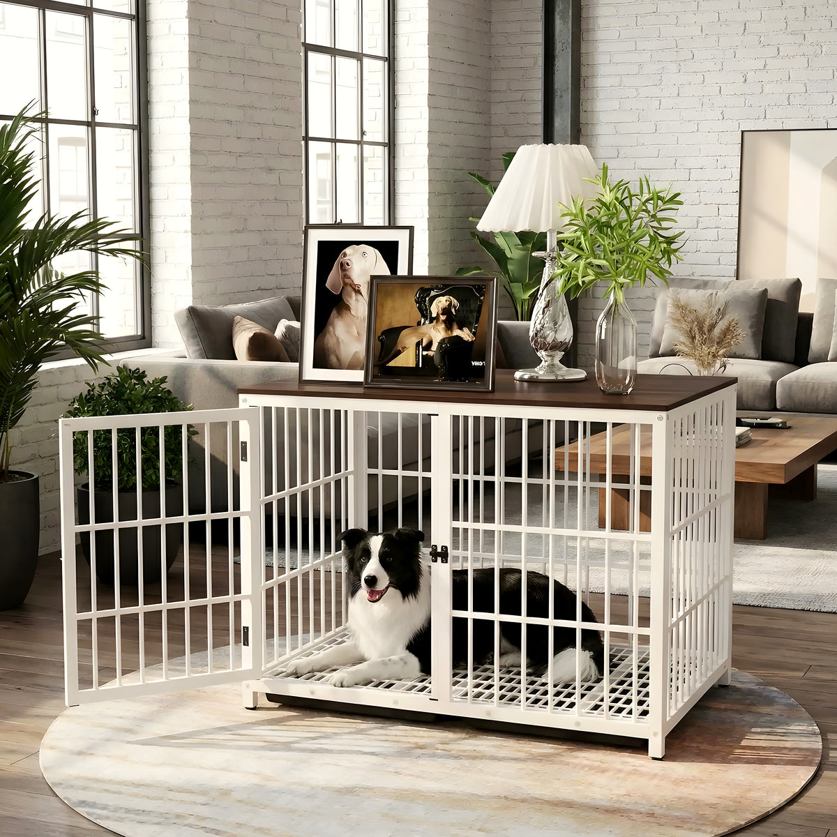 Cage meuble en noyer et acier combinable, 3 tailles