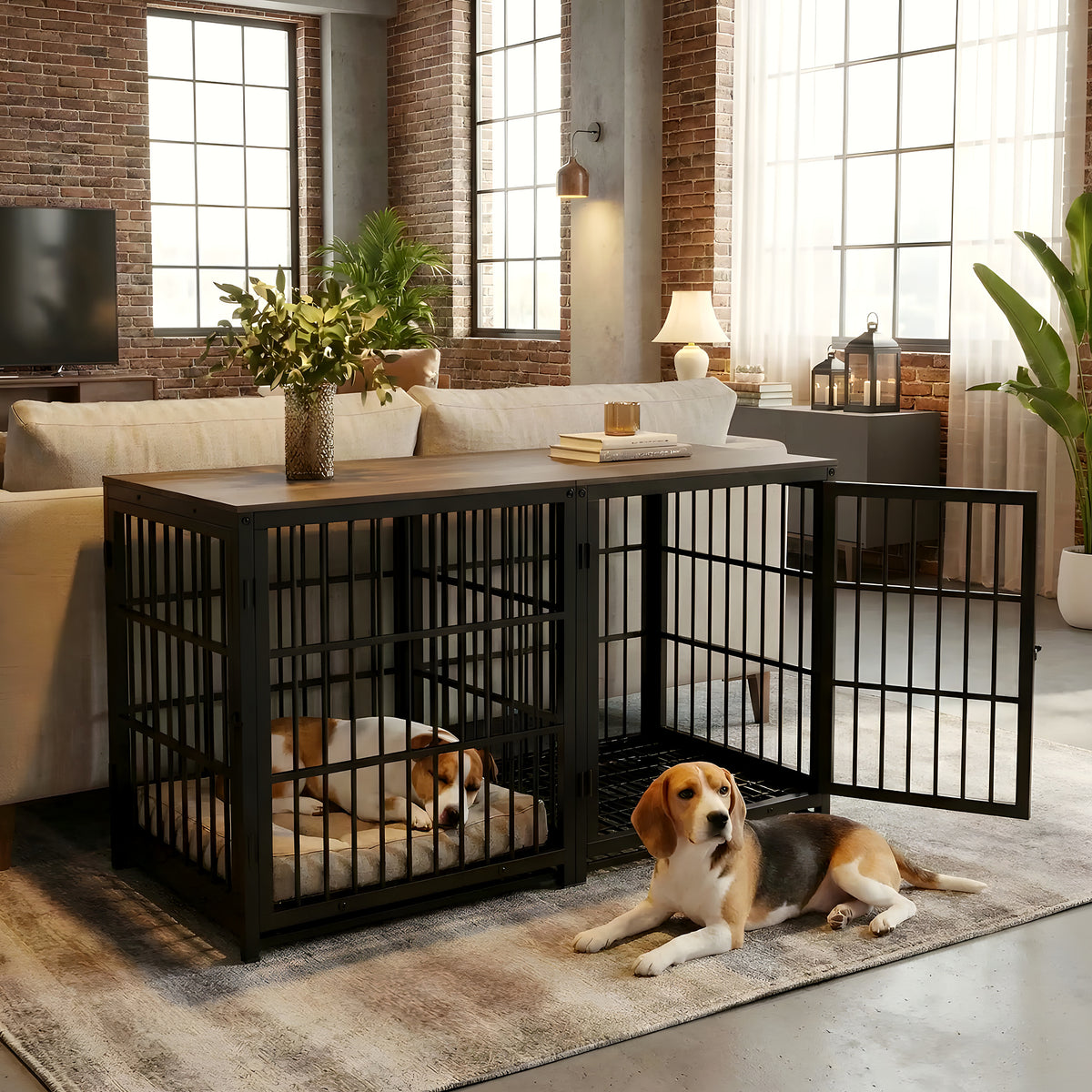 Cage meuble en noyer et acier combinable, 3 tailles