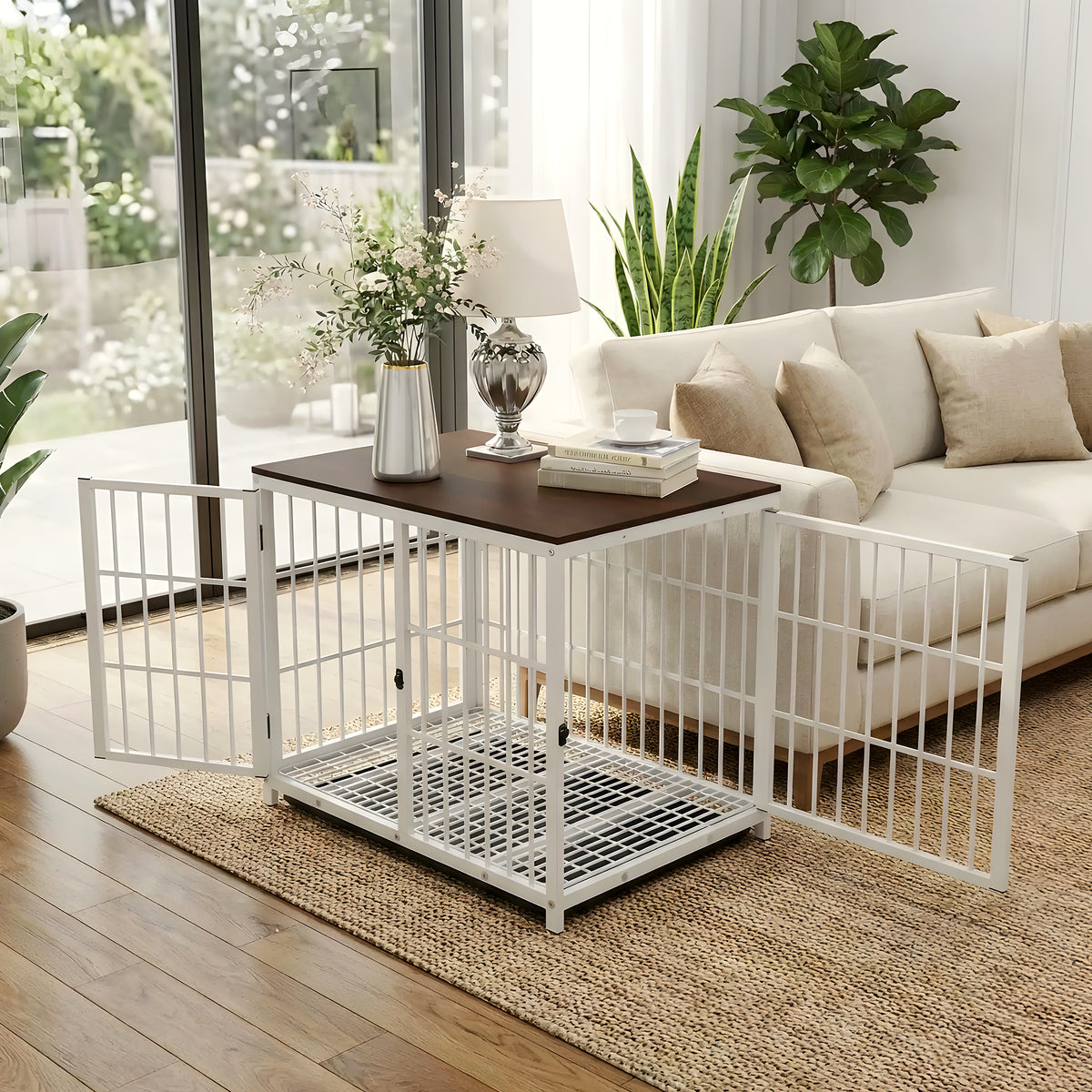 Cage meuble en noyer et acier combinable, 3 tailles
