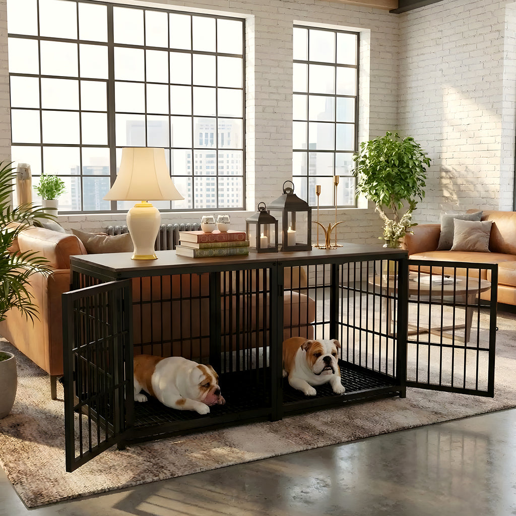 Cage meuble en noyer et acier combinable, 3 tailles