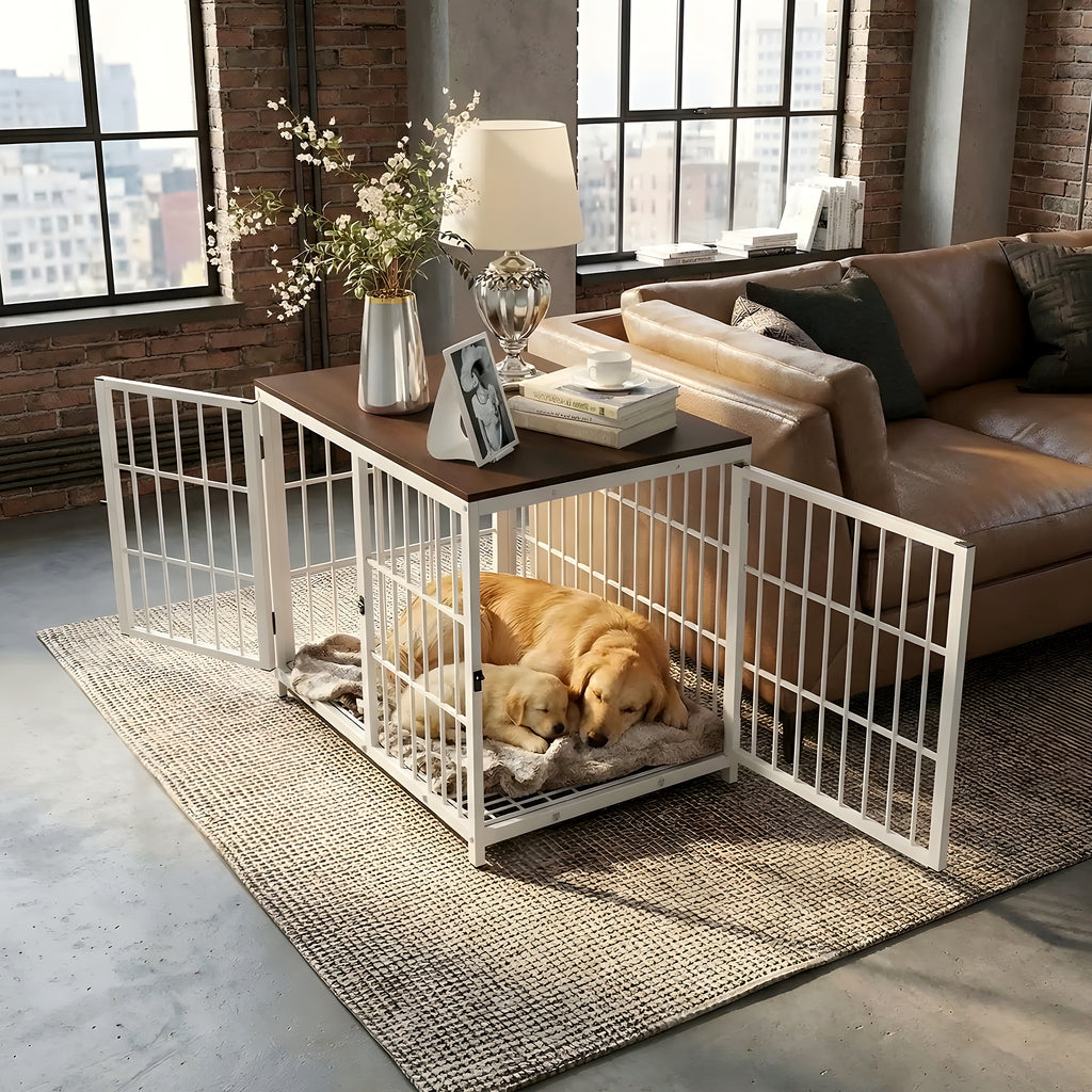 Cage meuble en noyer et acier combinable, 3 tailles