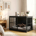 Cage meuble noire en bois massif pour chien