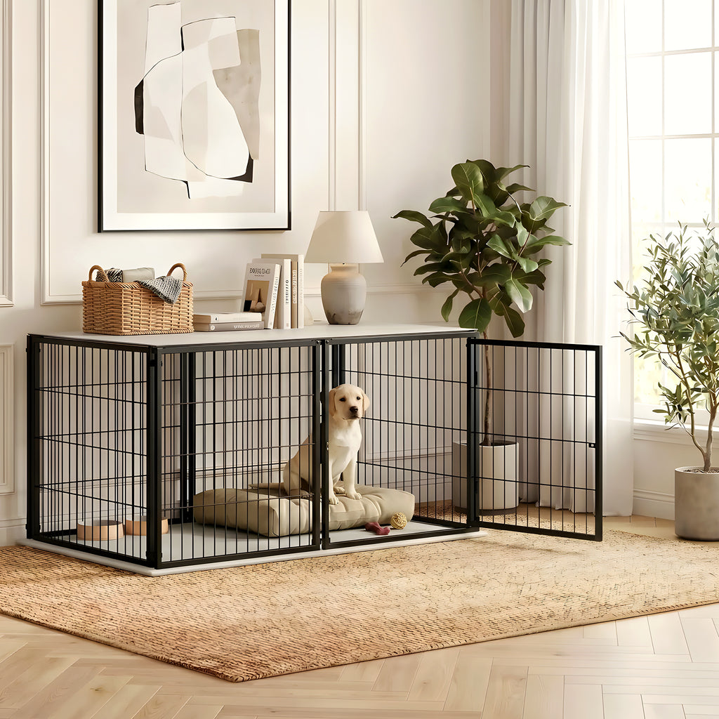 Cage modulable noire porte avant ou côté pour chien