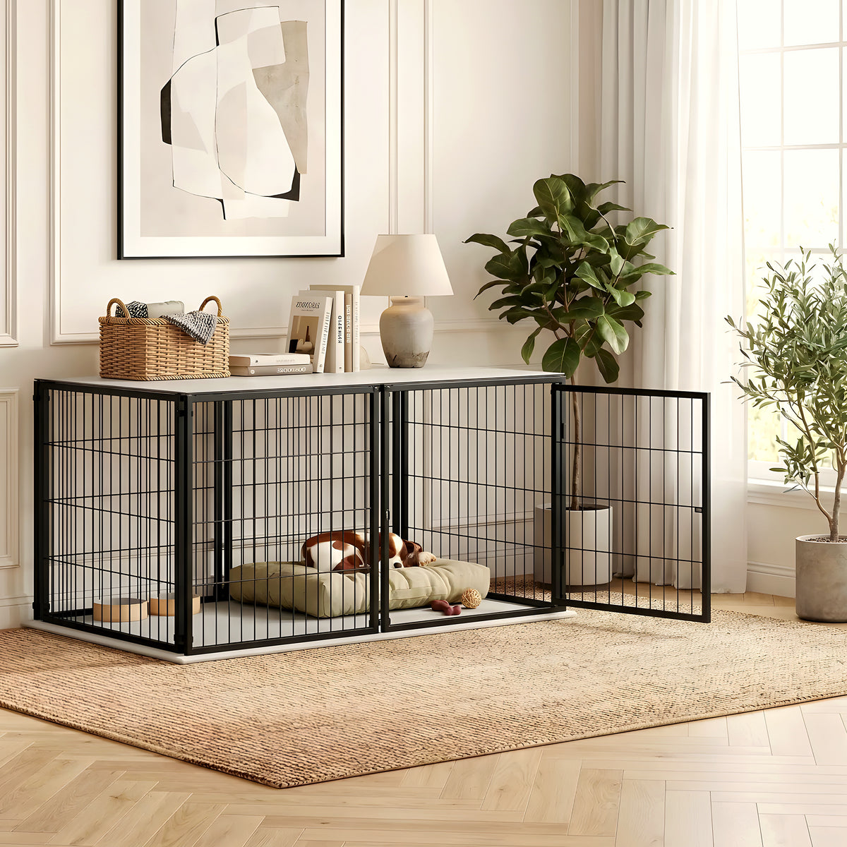 Cage modulable noire porte avant ou côté pour chien